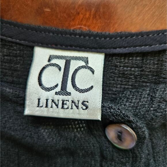 CTC Linens Womens Black Linen Nylon Blend Top Button Front Long Sleeve Small - Picture 12 of 15